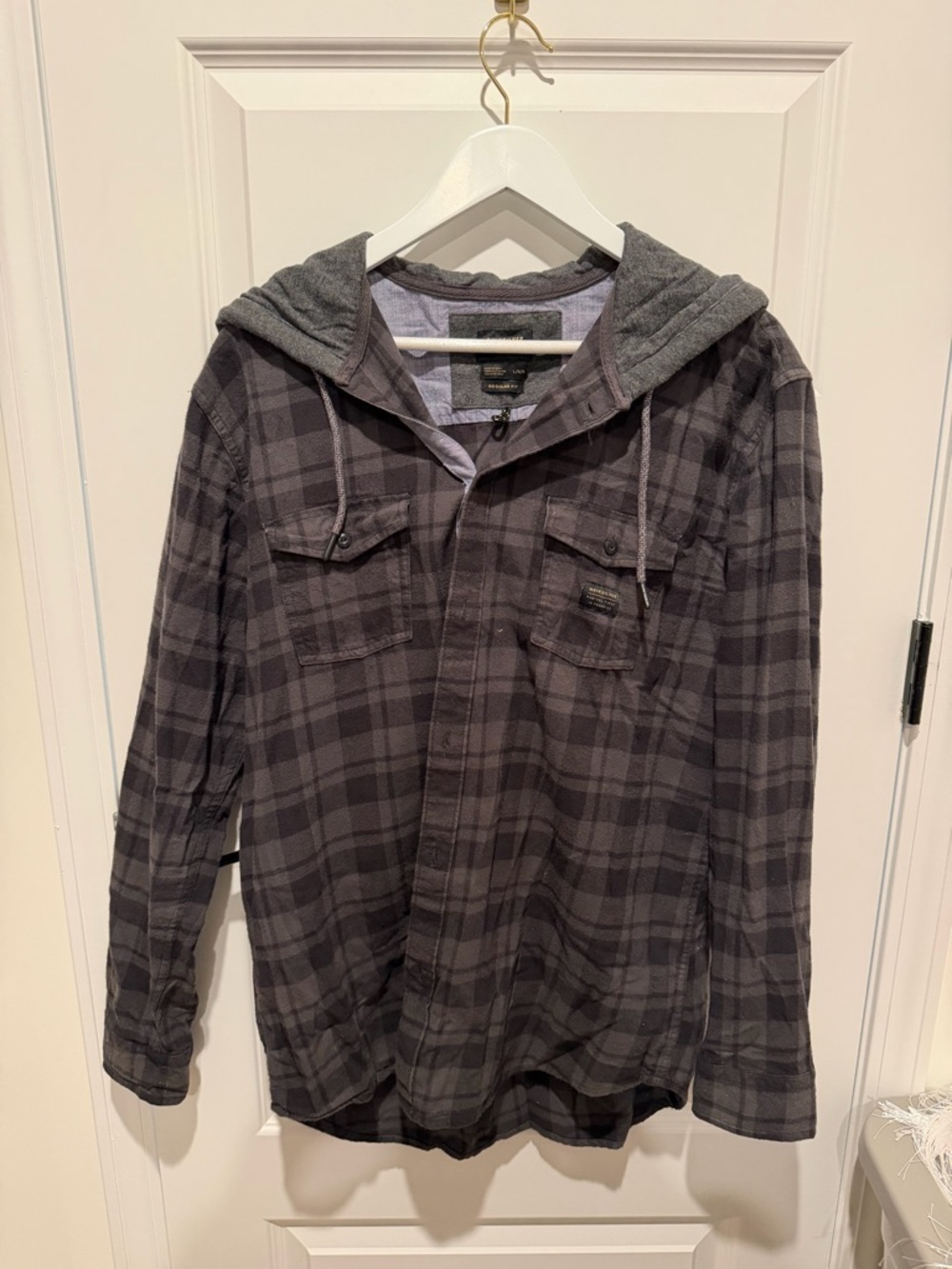 Quiksilver Gray Plaid Hooded Shirt Jacket